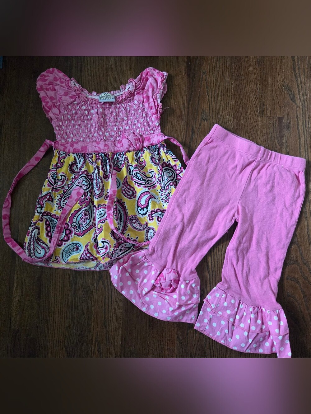 Ann Loren Girls 4T/5T Pink Paisley And Polkadots Outfit